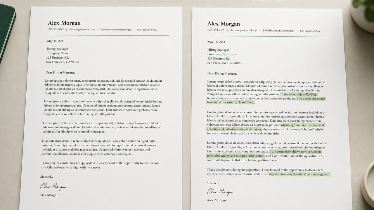 Before and after AI cover letter example