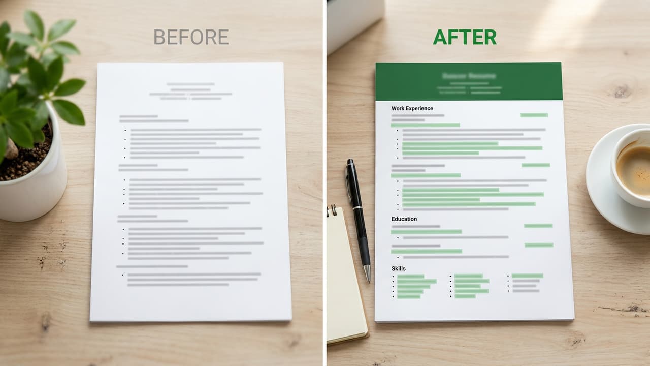 Before and after comparison of a tailored resume